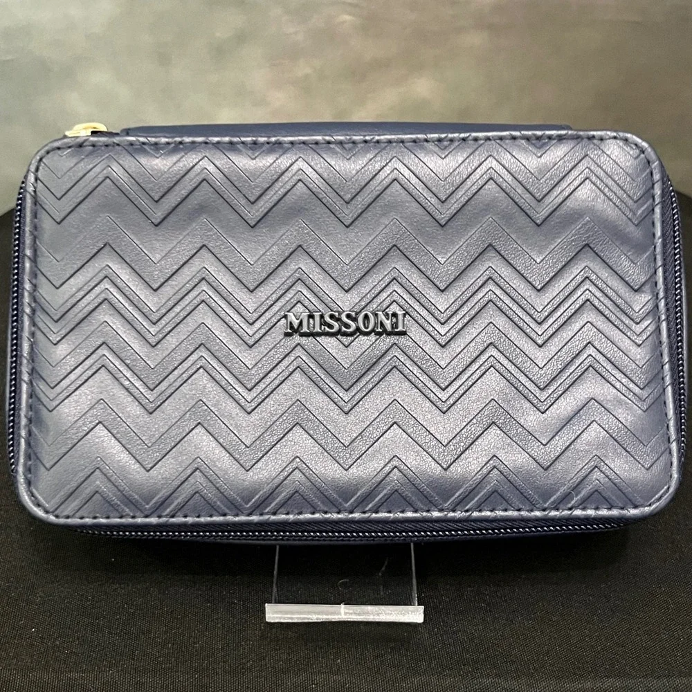 Missoni Navy Blue Zigzag Embossed Toiletry‎ Case